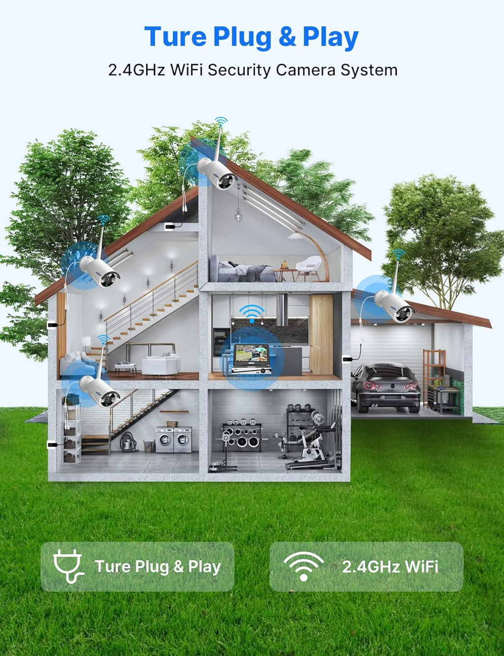 [16CH Expandable] Hiseeu Wireless Security Camera System with 10in LCD 4K Monitor, 4Pcs 5MP Outdoor Indoor Cameras with One-Way Audio, Waterproof, Motion Detect, 1TB HDD/Cloud Storage, Work with Alexa