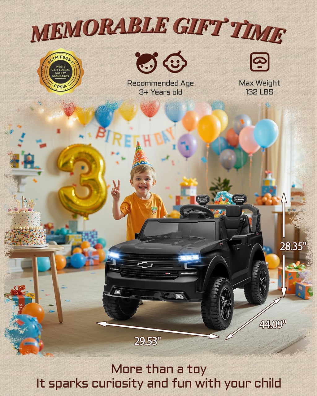 First Ride On 24V 2 Seater Ride on Toys Licensed Chevrolet Silverado, Electric Vehicle with Remote Control and Seat Belts, Electric Ride On Truck wtih Trunk, Bluetooth and LED Lights (Black)