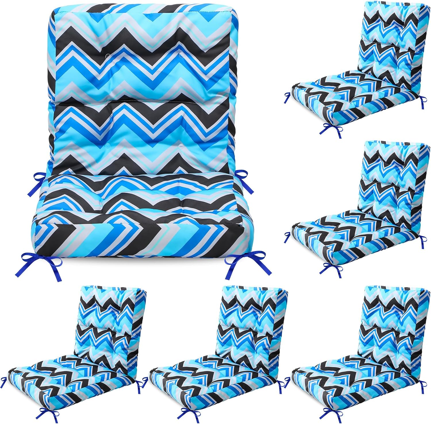 Hoteam 6 Set Patio Chair Cushions Outdoor 20 x 40 Inch High Chair Patio Cushion for Outdoor Furniture Waterproof Seat Rocking Indoor Thickened Pad(Geometric Style,Dark Blue)