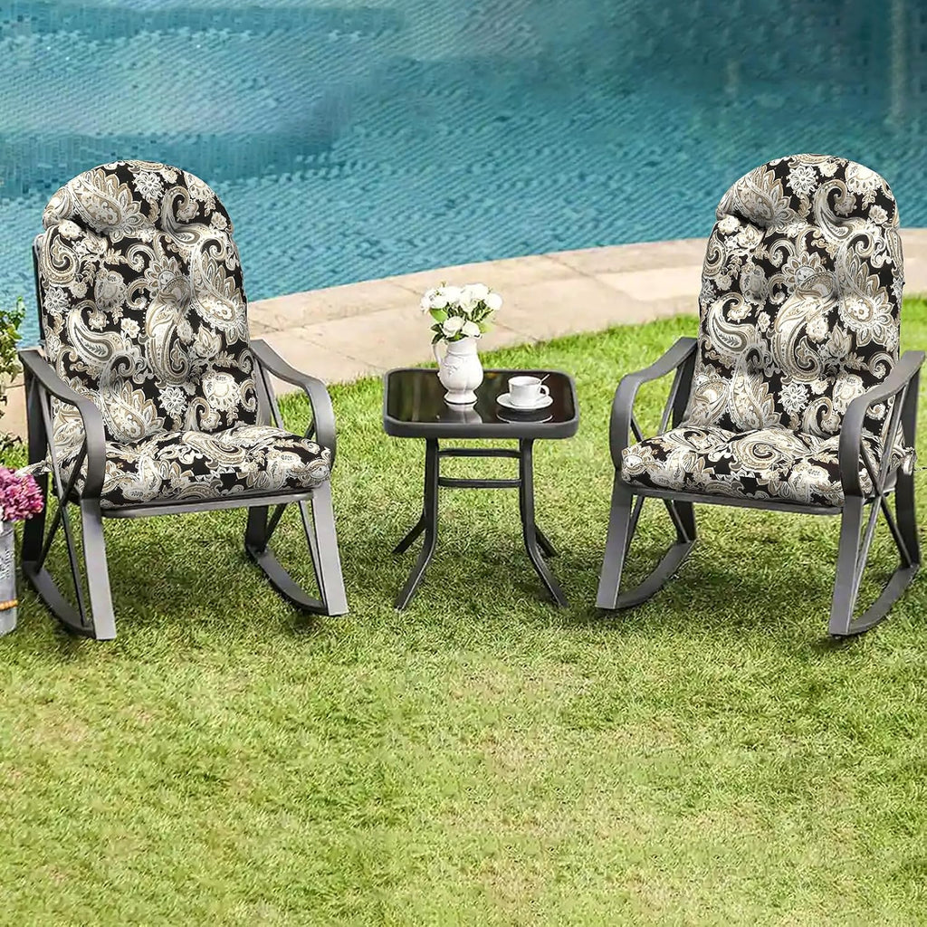 LVTXIII Outdoor Adirondack Chair Cushions, 44x19x4 Inch Non-Slip High Back Rocking Chair Cushion, Tufted Seat Cushion for Patio Furniture, Set of 2, Paisley Black