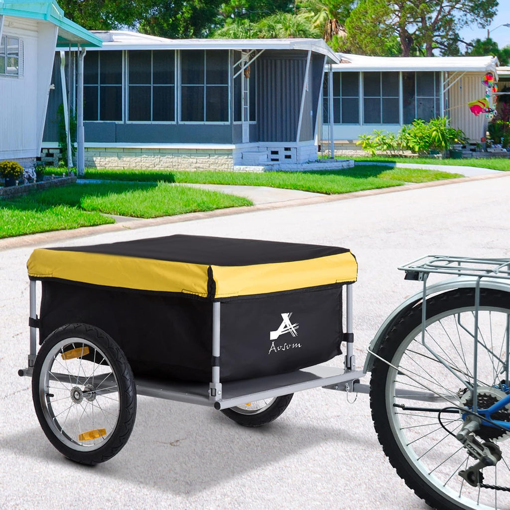Aosom Bicycle Cargo Trailer, Two-Wheel Bike Luggage Wagon Trailer with Removable Cover