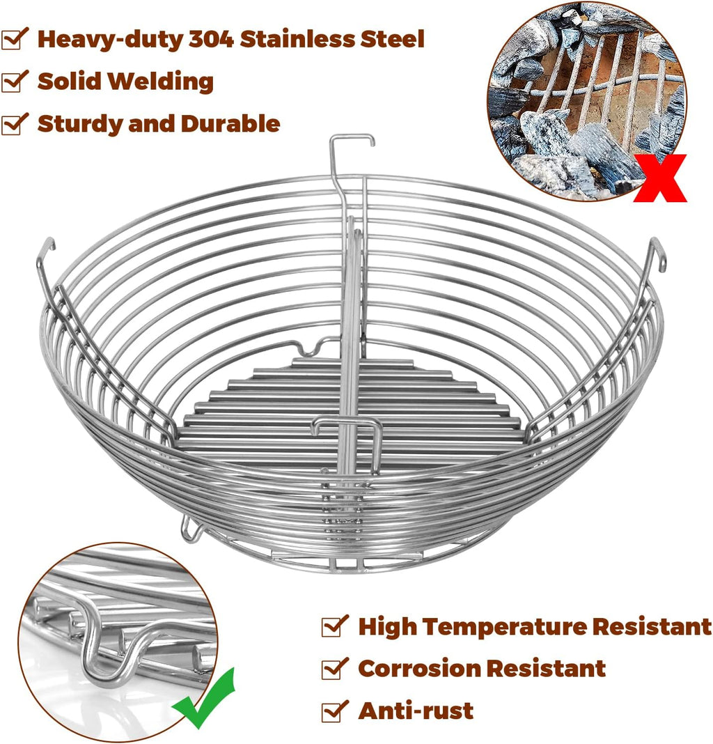 Lump Charcoal Fire Basket Fits for Kamado Joe Big Joe Accessories,stainless Steel Charcoal Ash Basket with Divider Grill Parts for Big Joe