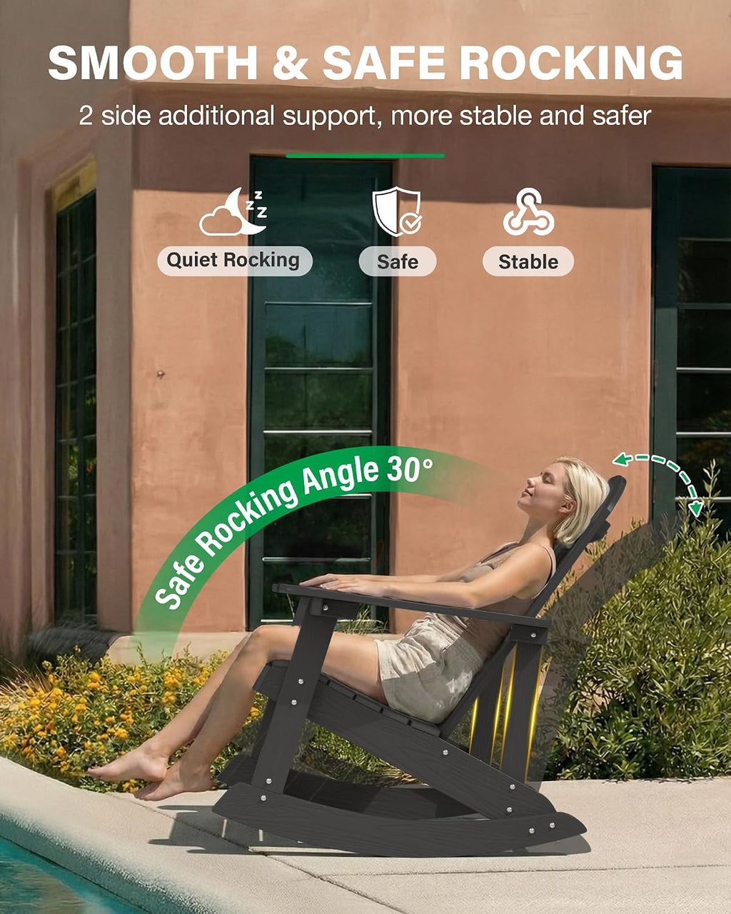YEFU Outdoor Rocking Chair Set of 2,Adirondack Rocking Chair,Patio Rocker Chair with Wide Back,Oversized Rocker Chair Look Like Real Wood, for Lawn, Porch, Backyard, Indoor and Garden(Black)