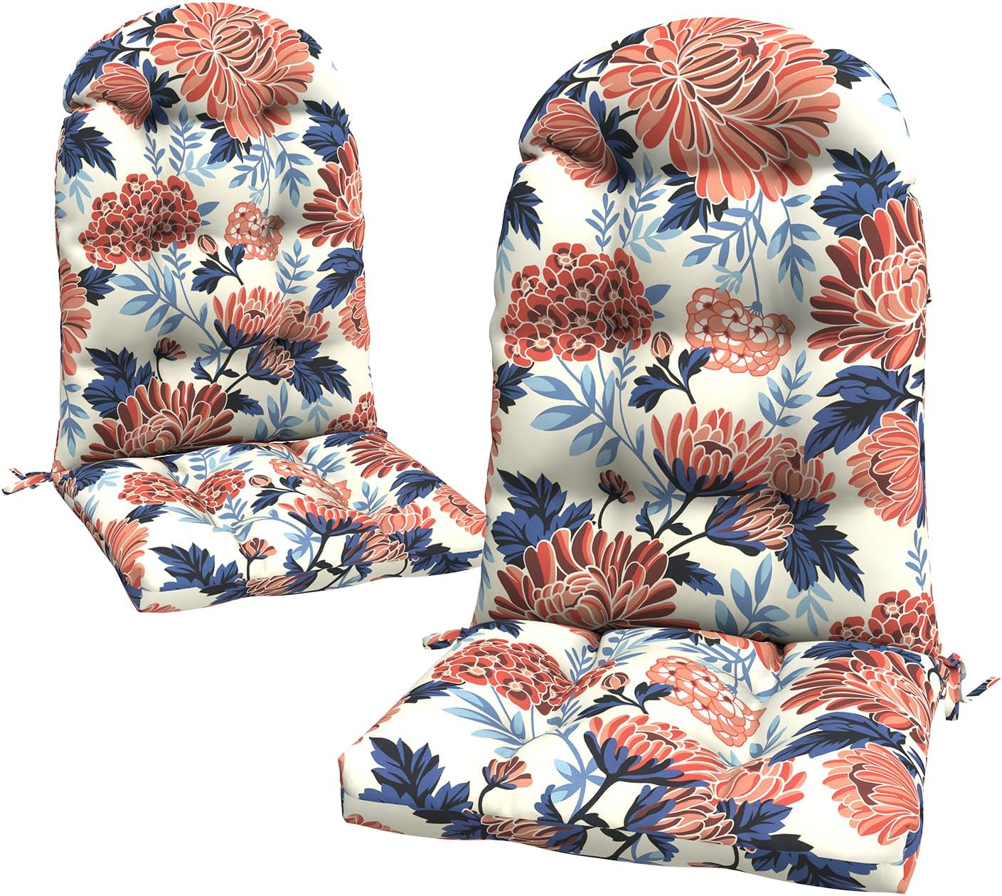 LVTXIII 2 Pack Outdoor Adirondack Chair Cushions, 44x19x4 Inch Water Repellent Patio Cushions for Rocking Chairs, Thick Tufted High Back Seat Cushion Set, Vibrant Blossom
