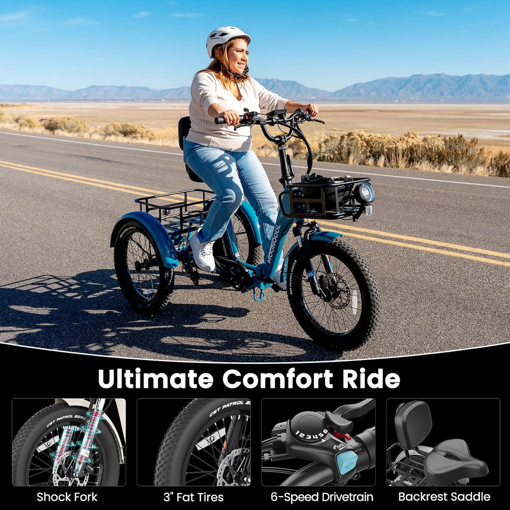 MOONCOOL Electric Trike for Adults, 500W/750W 48V Electric Tricycle for Adults, 20'x3.0' Fat Tire 3 Wheel Electric Bike, Folding Aluminum Adult Tricycle with Removable Battery