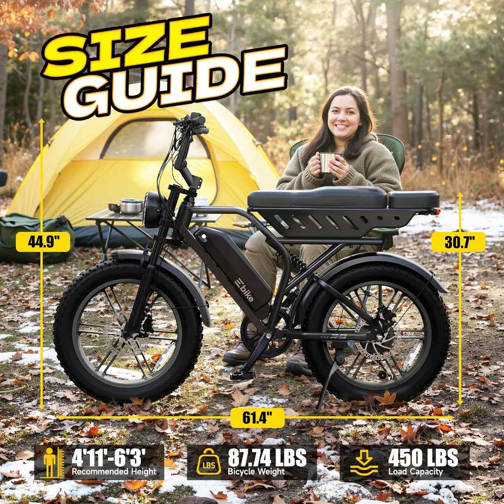 TST Electric Bike for Adults, 1500W Peak Motor 60 Miles Fat Tire Ebike with 48V 15Ah Removable Battery 20' Fat Tire Electric Bike, Dual Suspension，7 Speeds