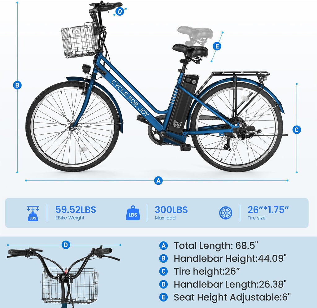 Electric Bike for Adults, 1000W Peak 70Miles + 20MPH Step Thru Electric Bike, Commuter E-Bike with Removable Battery, Dual Brake(Lockable), Detachable Foldable Basket(TUV & UL2849)