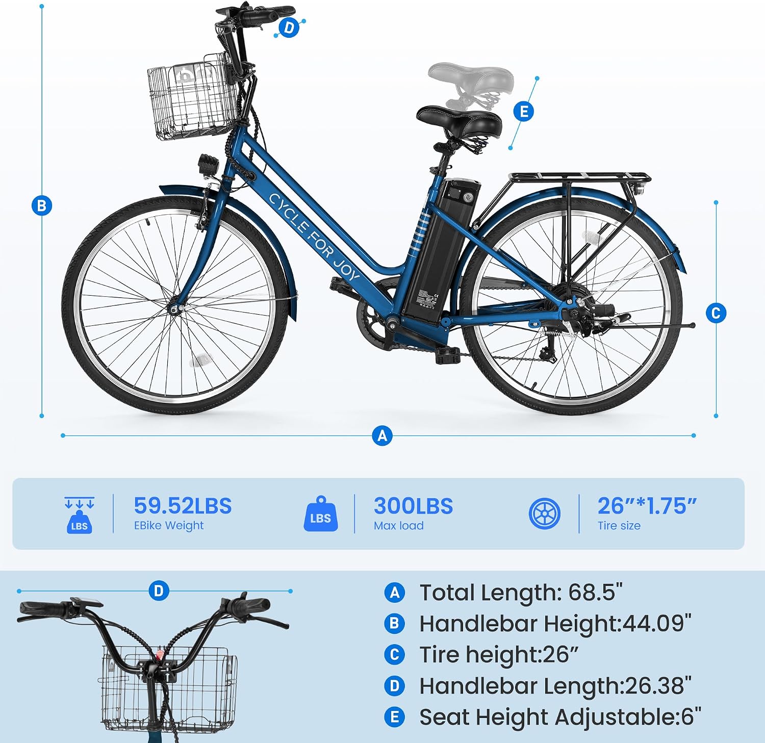 Electric Bike for Adults, 1000W Peak 70Miles + 20MPH Step Thru Electric Bike, Commuter E-Bike with Removable Battery, Dual Brake(Lockable), Detachable Foldable Basket(TUV & UL2849)