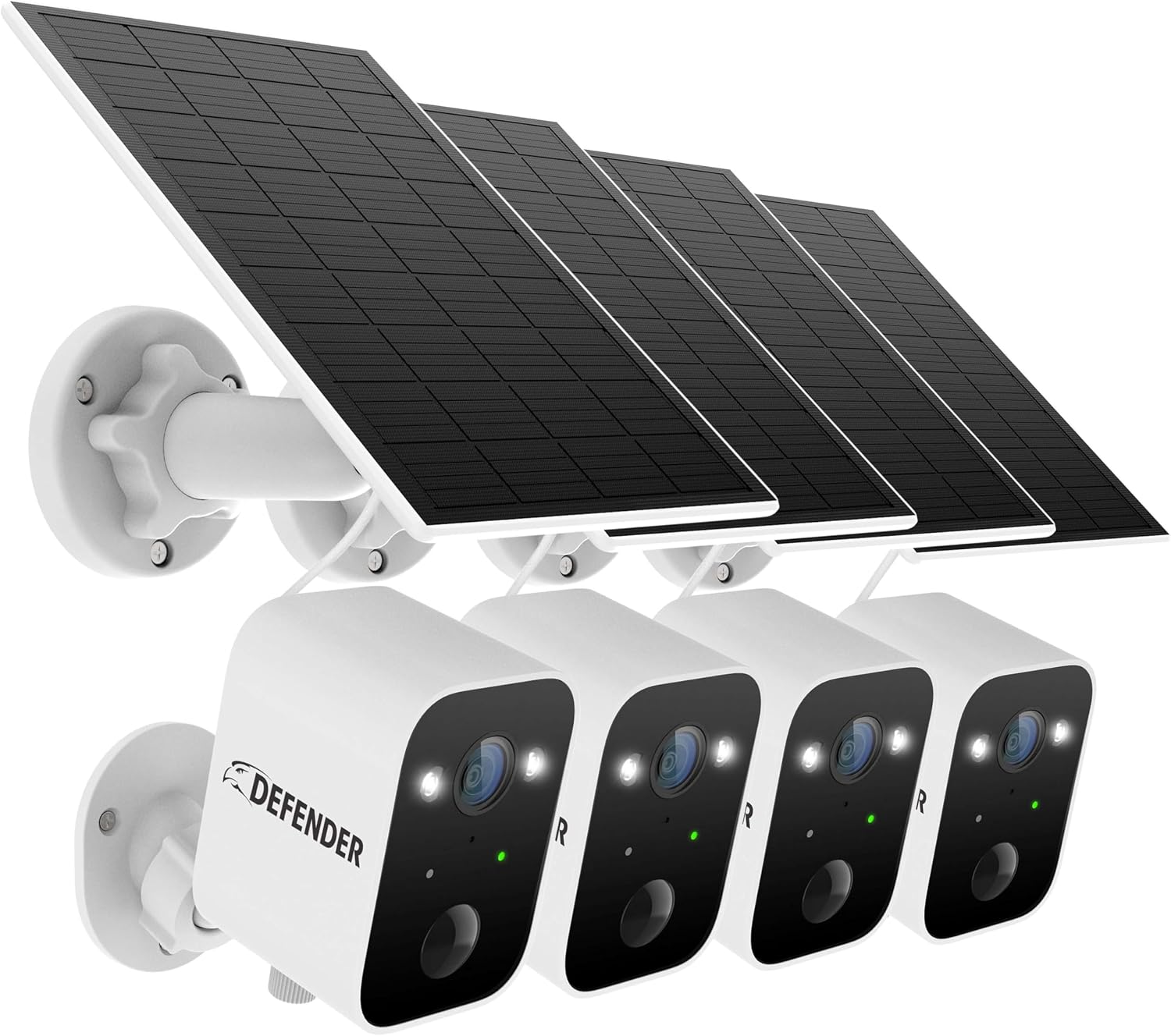 Defender Solar Powered 4K/8MP AI Everwatch Wireless Outdoor Security Camera, 4 Pack, Battery Powered, AI Tracking, Color Night Vision, Spotlight/Siren, IP66 Rated, Two-Way Talk, No Monthly Fees