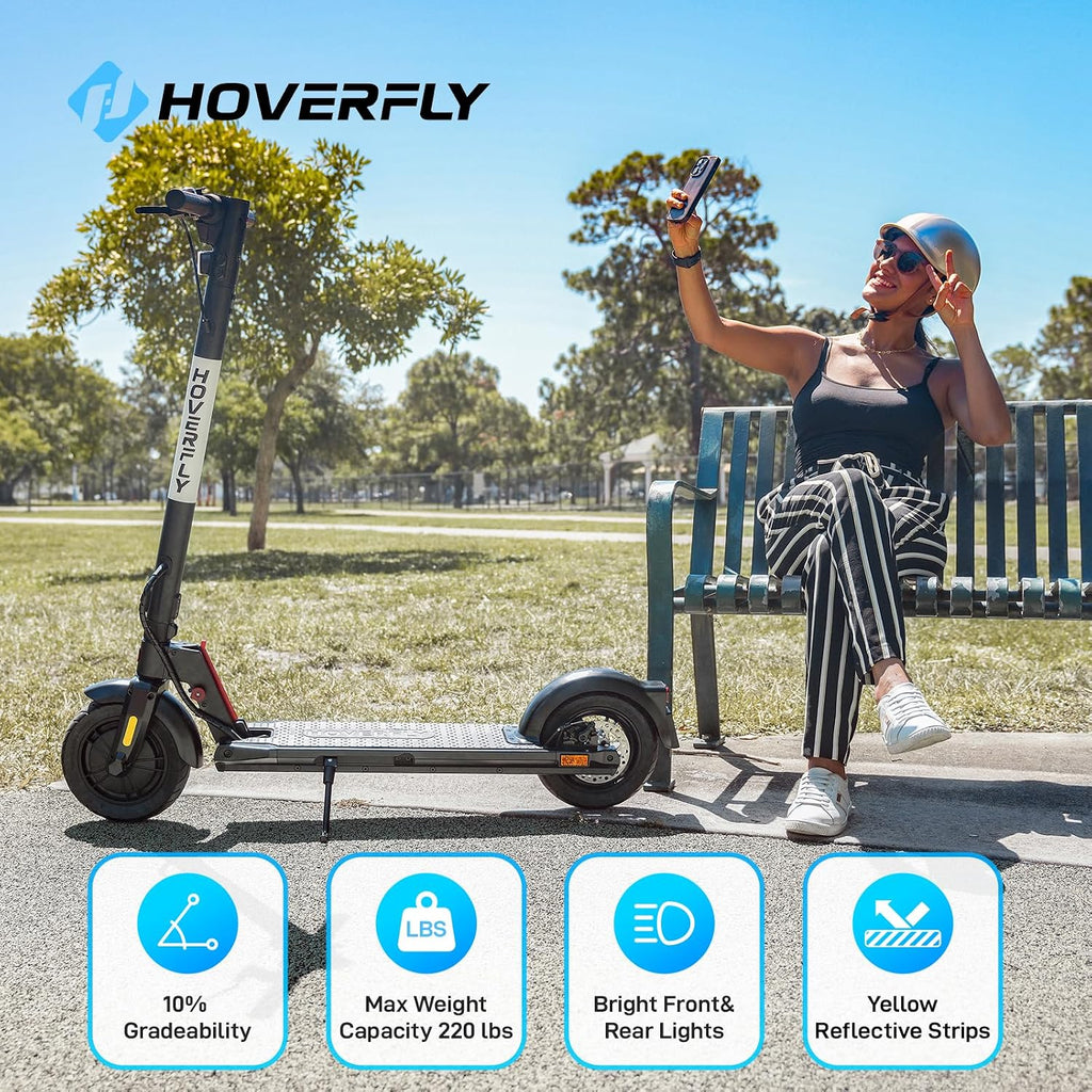 HOVERFLY X1/X3/X5 Electric Scooter for Adults, Anti Flat 8.5'/10'' Solid Tire, Max 10/18/25 Miles Range and 15.5/20Mph Speed Power by 250W/500W Motor, Foldable Commuting E Scooter with EABS&Disc Brake
