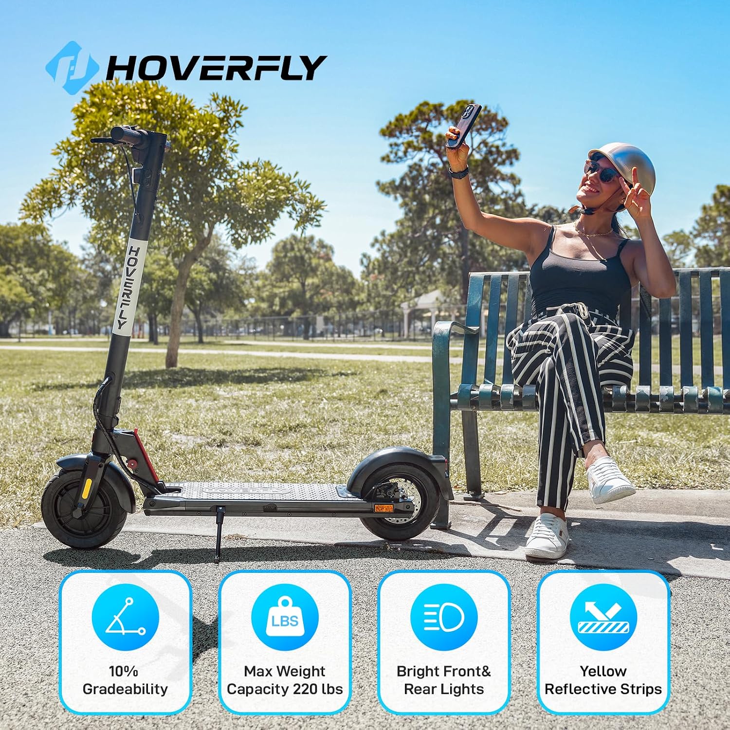 HOVERFLY X1/X3/X5 Electric Scooter for Adults, Anti Flat 8.5'/10'' Solid Tire, Max 10/18/25 Miles Range and 15.5/20Mph Speed Power by 250W/500W Motor, Foldable Commuting E Scooter with EABS&Disc Brake
