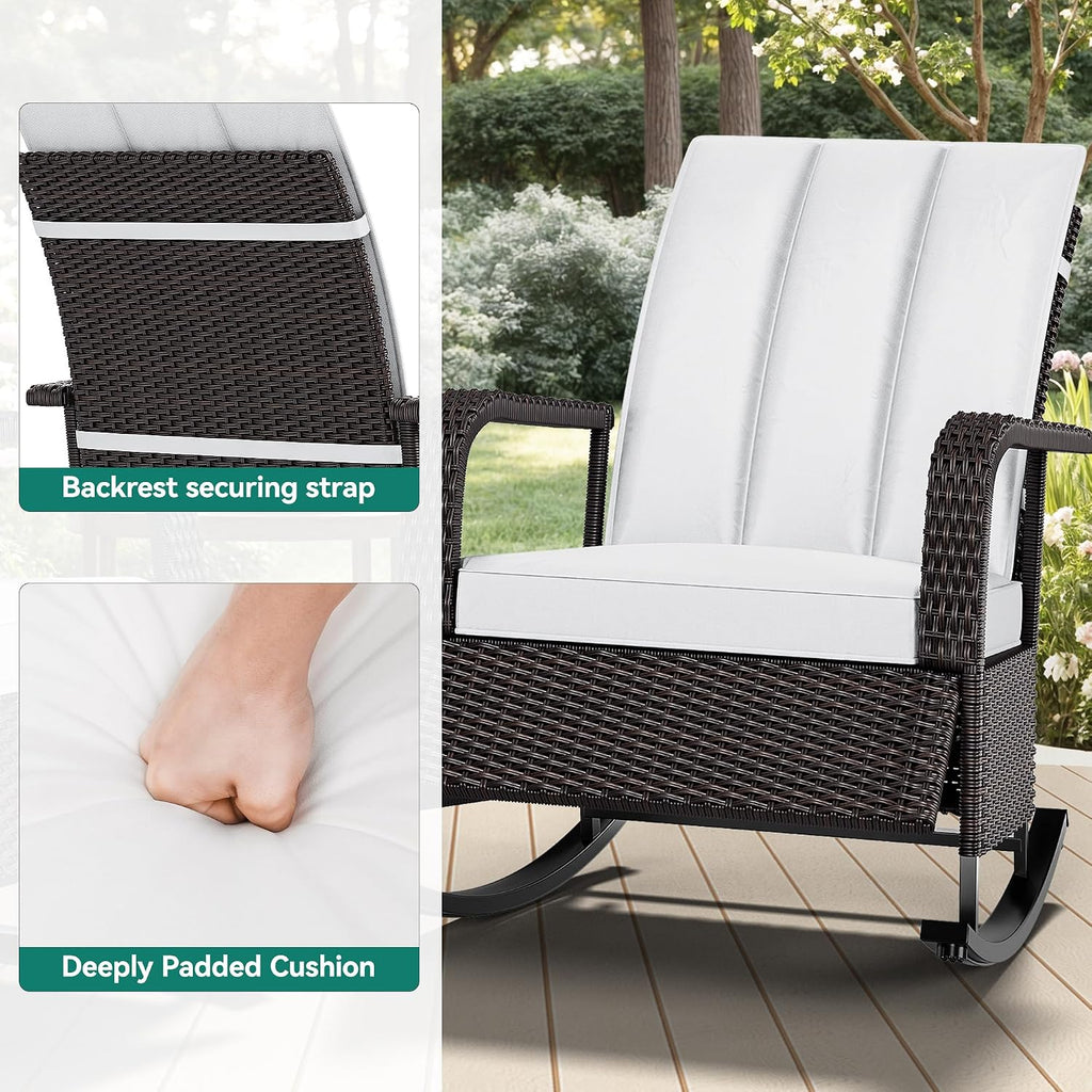YITAHOME Outdoor Rocking Chair Set of 2, Wicker Lounge Chairs with Adjustment Backrest, PE Rattan Patio Recliner Chair with Adjustable Footrest and Soft Cushions, Ideal for Garden Backyard Porch Patio