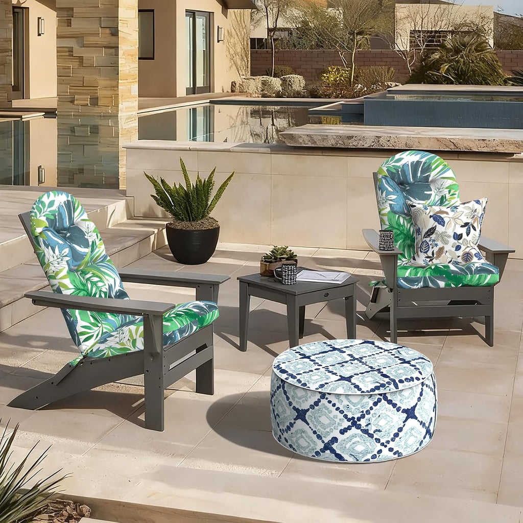 LVTXIII Outdoor Adirondack Chair Cushions, 44x19x4 Inch Non-Slip High Back Rocking Chair Cushion, Tufted Seat Cushion for Patio Furniture, Set of 2, Islamorada Blue Green
