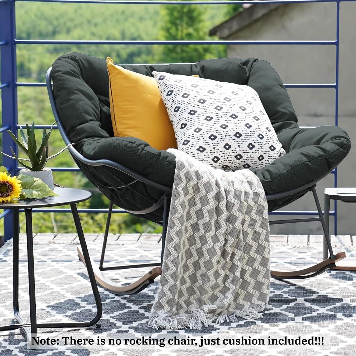 Outdoor Rocking Chair Cushions 6.3' Thick, Only Cushion, Waterproof, Fade-Resistant, Patio Egg Lounge Chair Cushion with 6 Straps, Indoor Papasan Chair Cushion (Dark Gray)