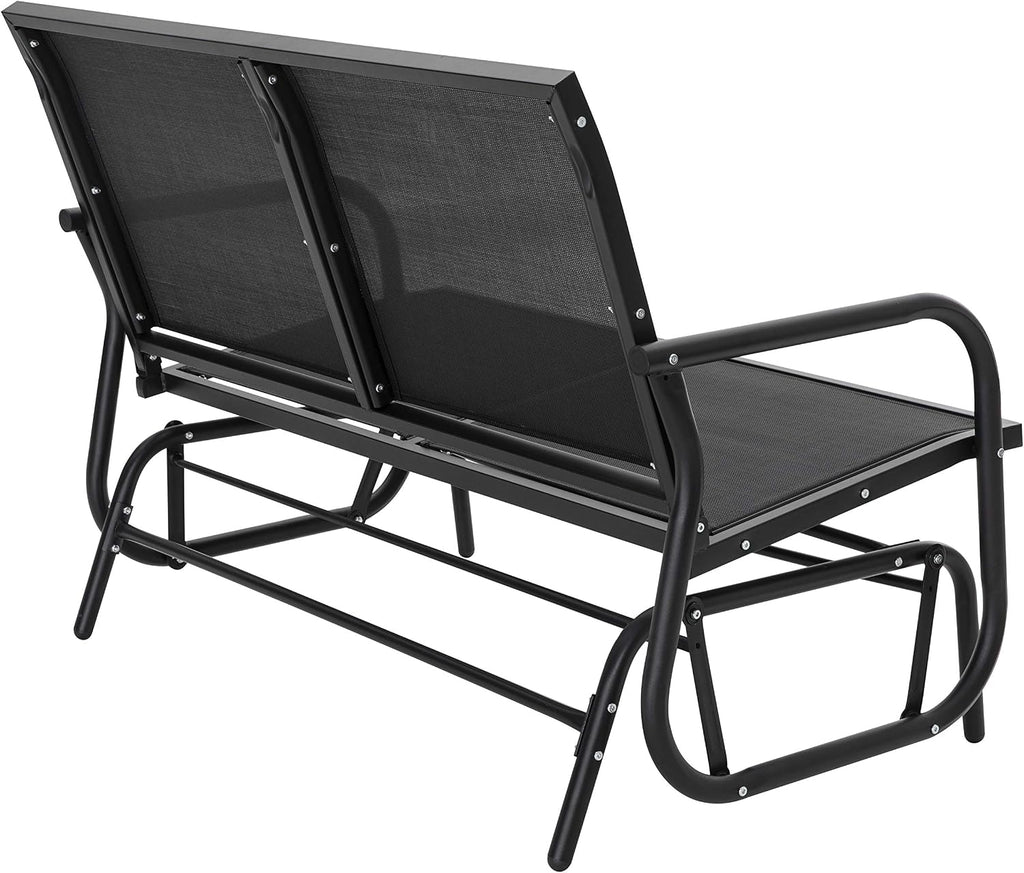 NUU GARDEN Porch Glider Heavy Duty 529 LBS, Iron Patio Glider Chairs Bench, 2-Seater for Backyard, Poolside, Garden, Black