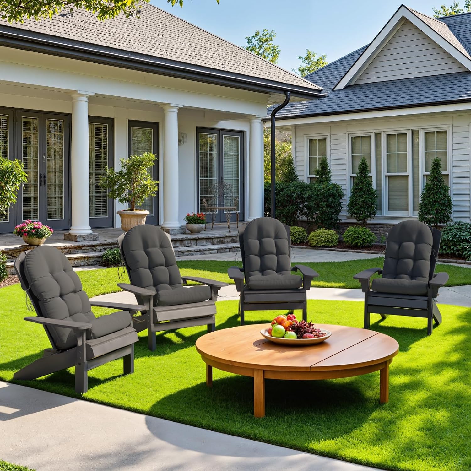 Sannwsg Adirondack Chair Cushion Set of 4, Rocking Chair Cushions, High Back Patio Cushions, Thickened Weather Resistant Patio Cushion with 6 Ties, Non Slip Fade & Waterproof