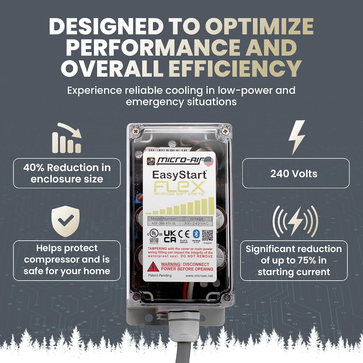 MICRO-AIR EasyStart FLEX 398 - Bluetooth Soft Start Kit for Home Air Conditioner, RV & Commercial Use, Works with Generators, Reduces Power Surge, Efficient Start-Up - Up to 6 Tons w/Installation Kit
