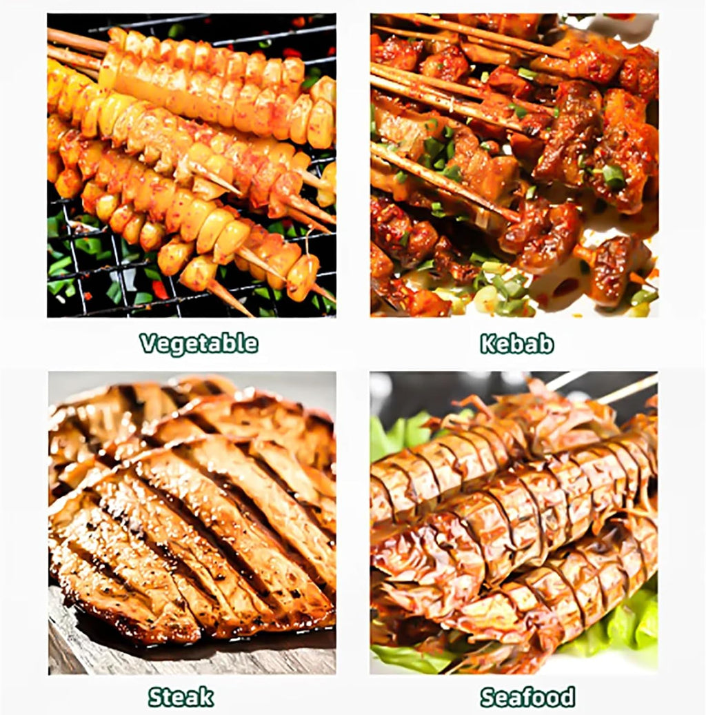 ERICAT Smokeless Indoor Grill, 1400W Smokeless Barbecue Machine with LCD Display Screen, 360° Automatic Rotating Baking Pan and Adjustable Temperature Range, Removable Baking Pan, for Party, Camping