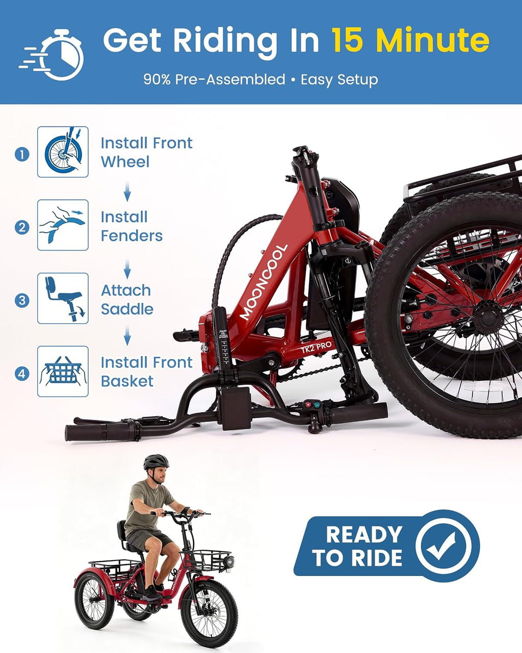 MOONCOOL Electric Trike for Adults, 500W/750W 48V Electric Tricycle for Adults, 20'x3.0' Fat Tire 3 Wheel Electric Bike, Folding Aluminum Adult Tricycle with Removable Battery