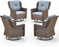 Patio Chairs Outdoor Swivel Glider - Set of 4 High Back Outside Brown Wicker Rattan Rocking Chair with Thick Cushion for Porch Apartment Deck Yard Poolside Garden - Baby Blue