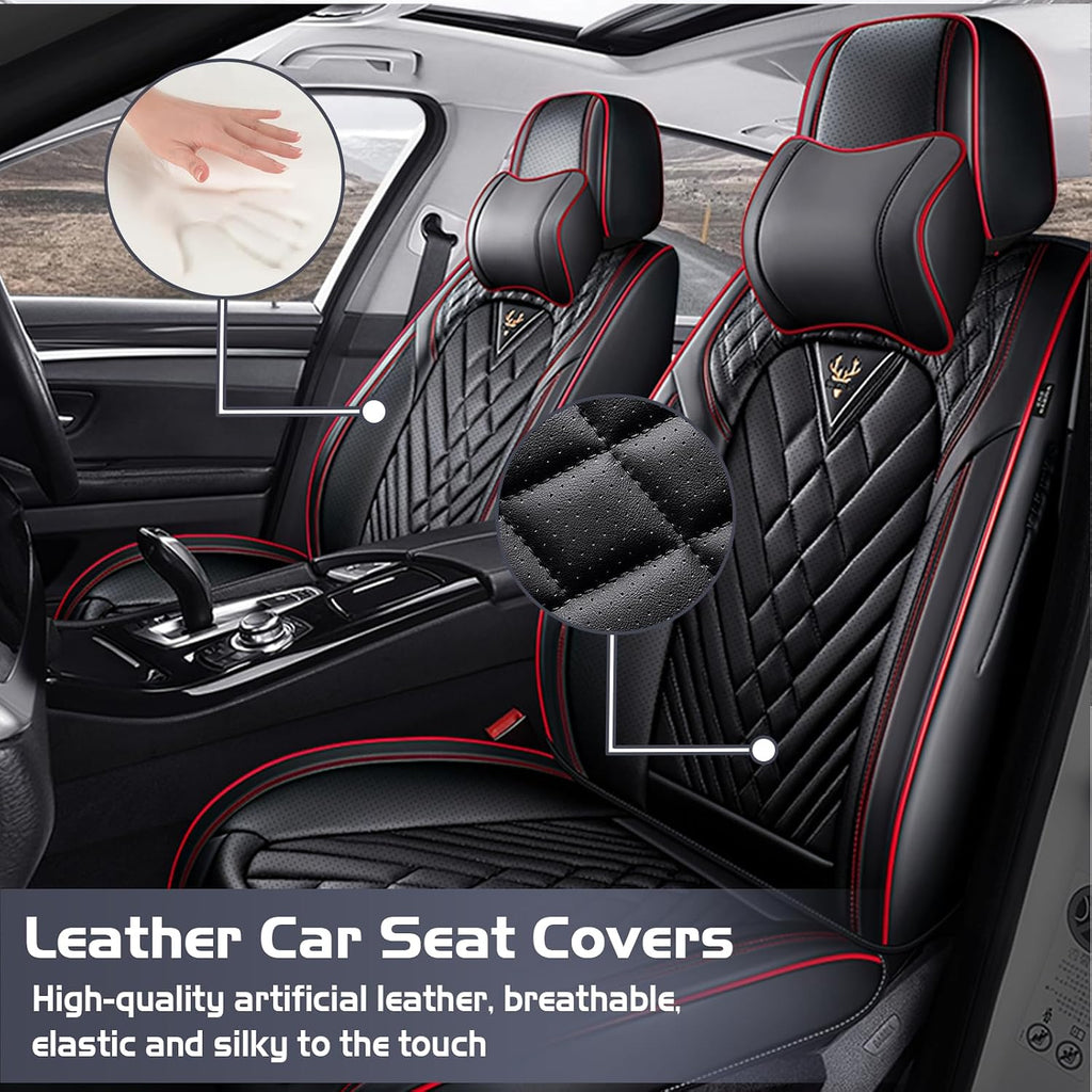 Car Seat Covers for Dodge Ram 3500 2002-2026, Waterproof Nappa Leather Full Set Seat Cover with Headrests, Anti-Slip and Comfortable Automotive Seat Protector&Accessories(Black Red)