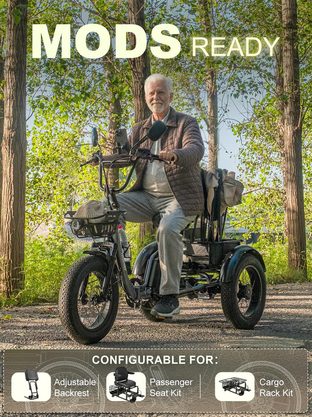 Folding Electric Tricycle for Adults 2 Seater, 20MPH 100 Miles 4' Wide Fat Tire Electric Trike, 3 Wheel Electric Bike 1200W, 48V 20AH Battery, 550LBS Load, Reverse, Parking, Differential, UL Certified