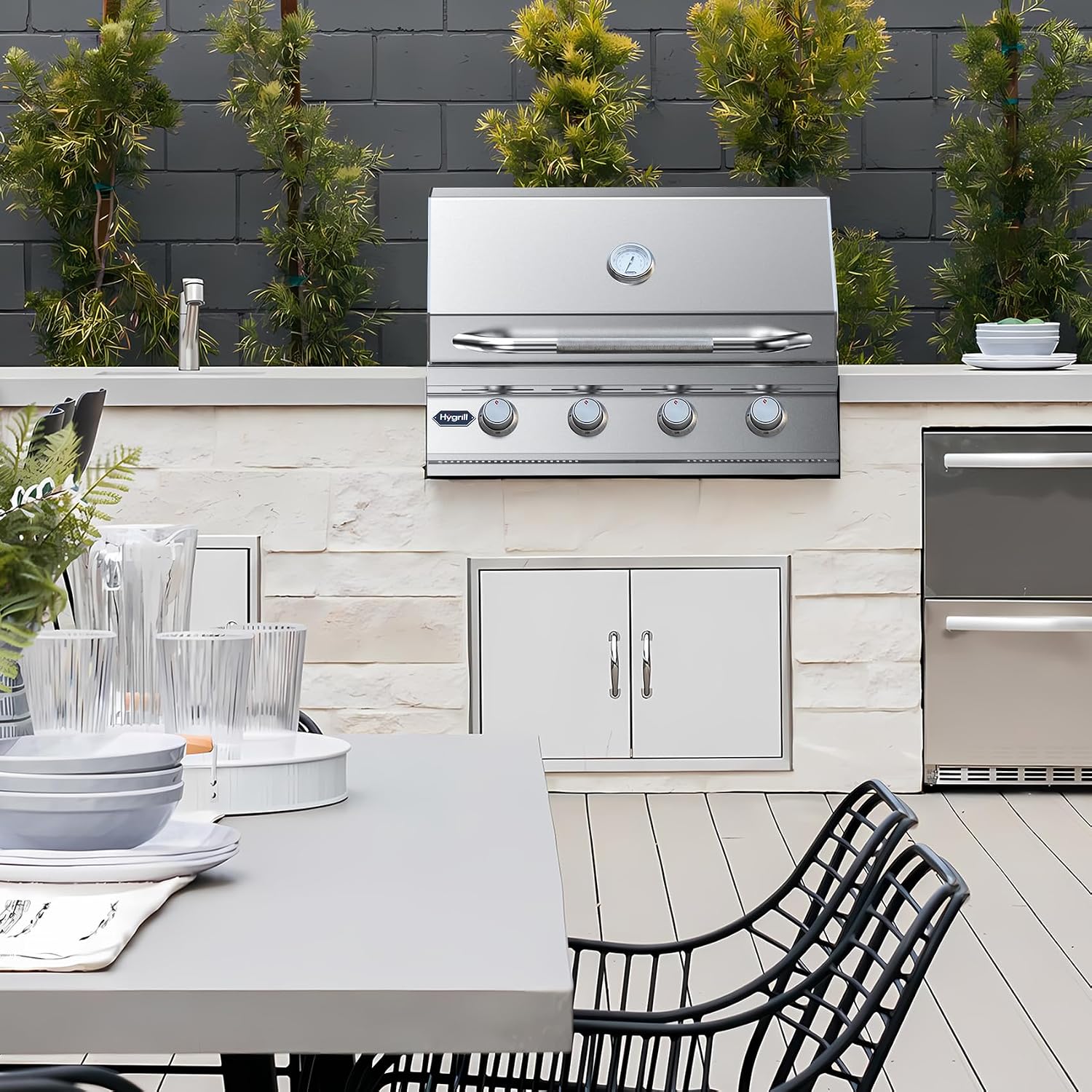 Hygrill STD Series 32-Inch Built In Grill, Stainless Steel 4-Burner Grill Head for Outdoor Kitchen, Natural Gas