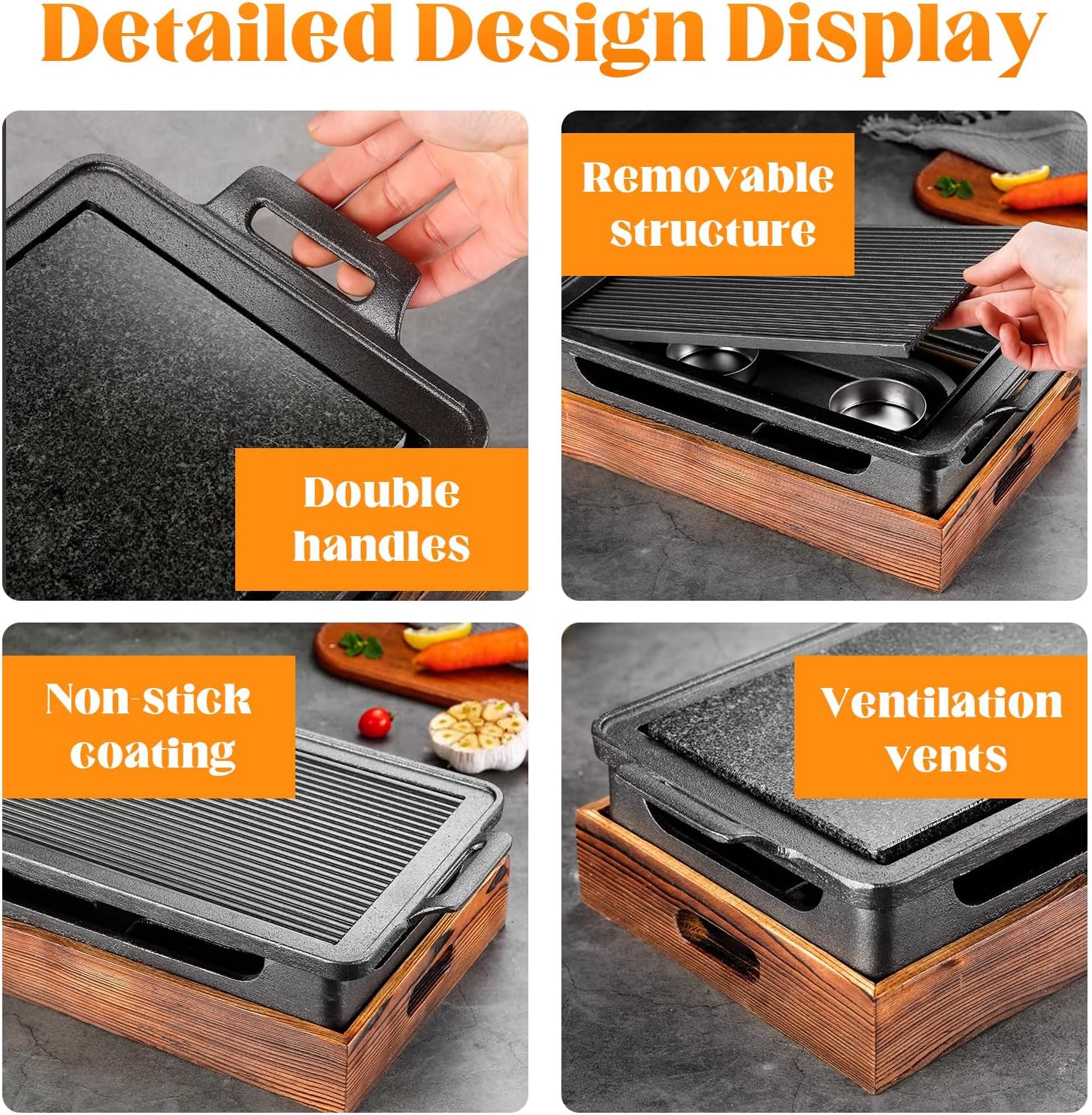 Japanese Barbecue Grill Portable Barbecue Stove Portable Smokeless Grill for Indoor Dining Table Camping BBQ,32 * 21cm