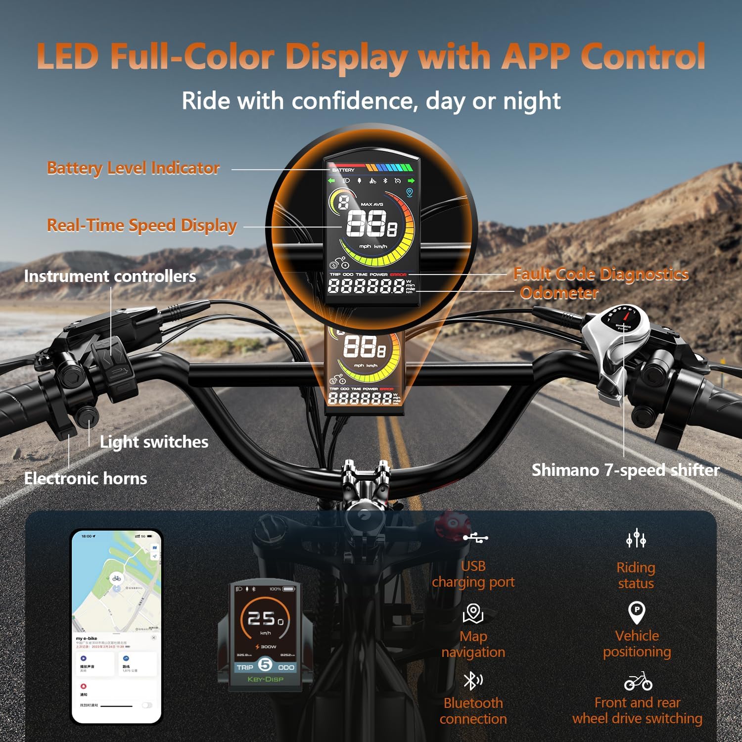 3000W/2000W Dual Motor/Single Motor Electric Bike for Adults, 48V 30AH/25AH Removable Battery Moped Style EBike, 30+MPH & 100 Miles 20' Fat Tires Electric Dirt Bike, Hydraulic Suspension Torque Sensor