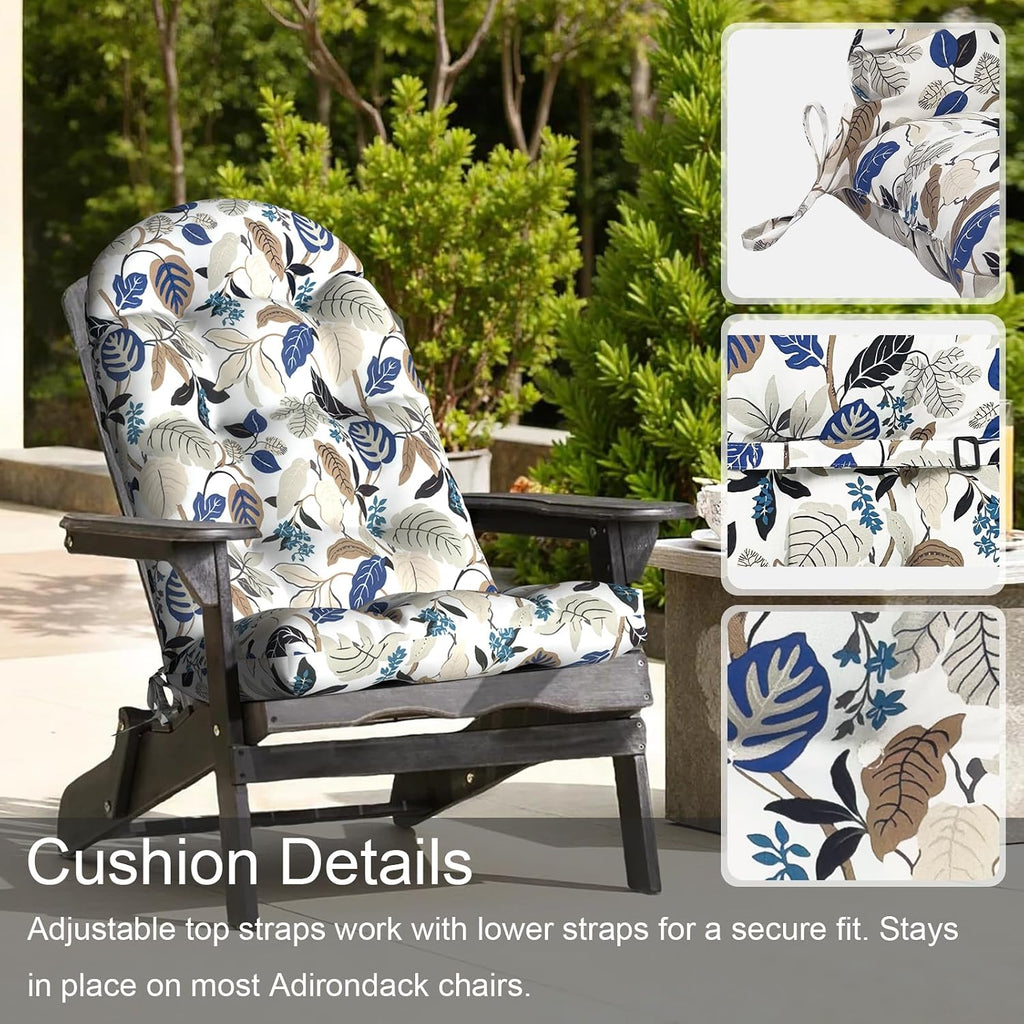 LVTXIII Outdoor Adirondack Chair Cushions, 44x19x4 Inch Non-Slip High Back Rocking Chair Cushion, Tufted Seat Cushion for Patio Furniture, Set of 2, Breeze Leaves Beige