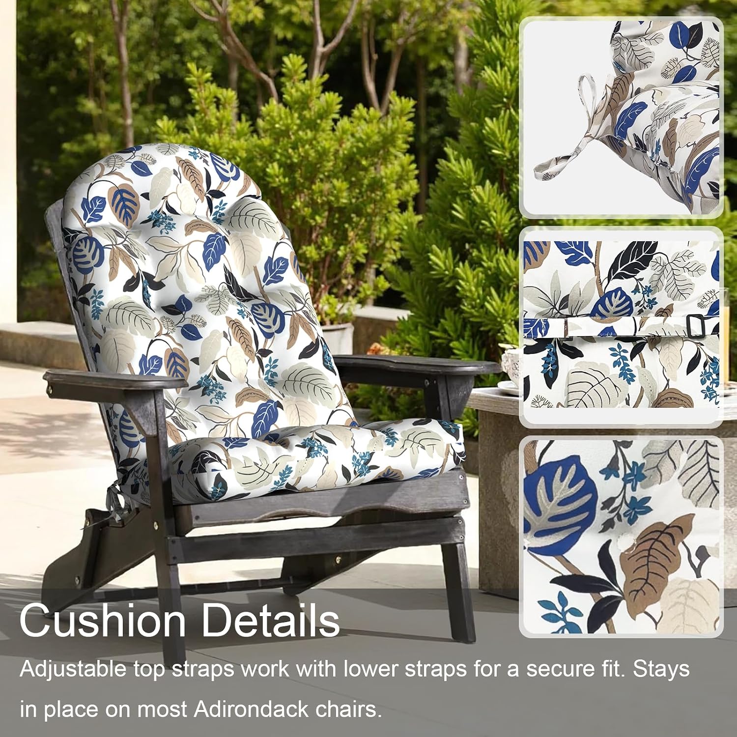LVTXIII Outdoor Adirondack Chair Cushions, 44x19x4 Inch Non-Slip High Back Rocking Chair Cushion, Tufted Seat Cushion for Patio Furniture, Set of 2, Breeze Leaves Beige
