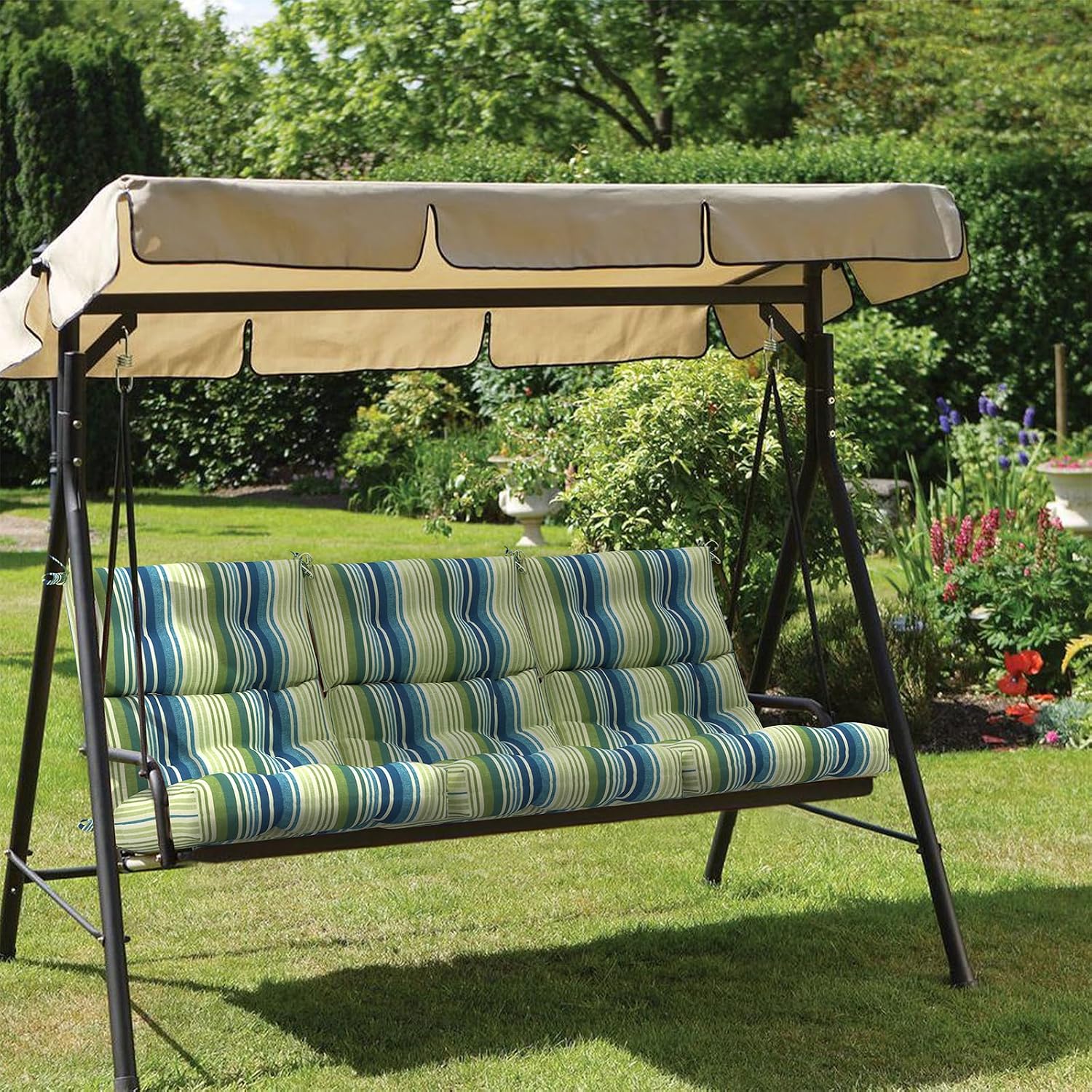 Outdoor High Back Patio Chair Cushions, Tufted Rocking Chairs Cushions, Adirondack Cushions for Garden Porch Home Office Chair Use, 44' x 22' x 4', 2 Pack,Stripe Blue Green