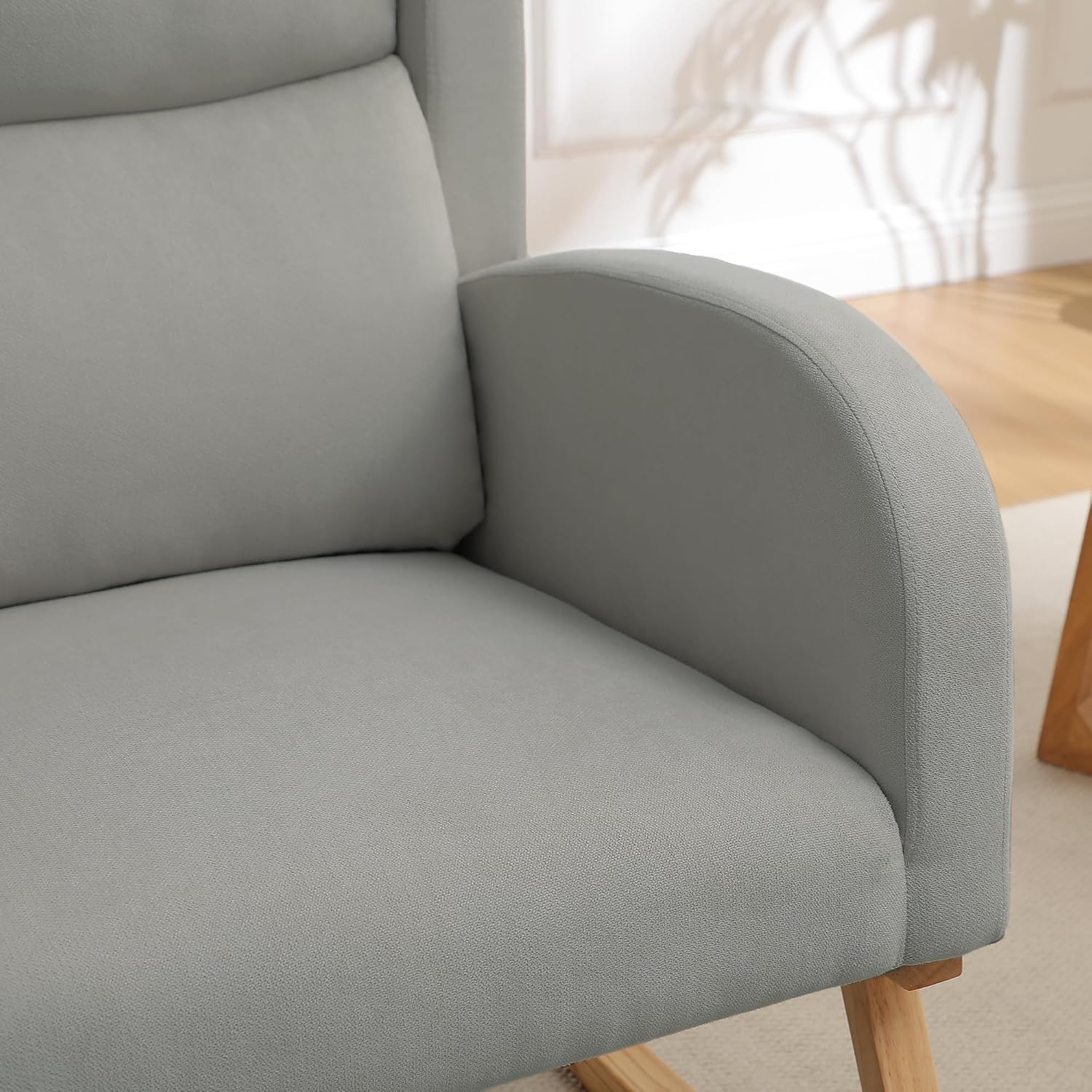 Nursery Rocking Chairs, Upholstered Rocking Chairs Glider Rocker for Living Room,Bedroom, Comfy Linen Glider Rocker Nursing Chair Wingback with Side Pocket for Nursing Adult Light Grey