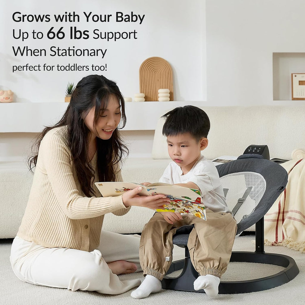 VaVaSoo 2-in-1 Electric Baby Swing, Toddler Seat up to 66 lbs, Dual-Arm Support for Enhanced Stability, 3 Swing Motions & 8 Soothing Sounds, Baby Rocking Chair with Remote,Adjustable Height, Dark Gray