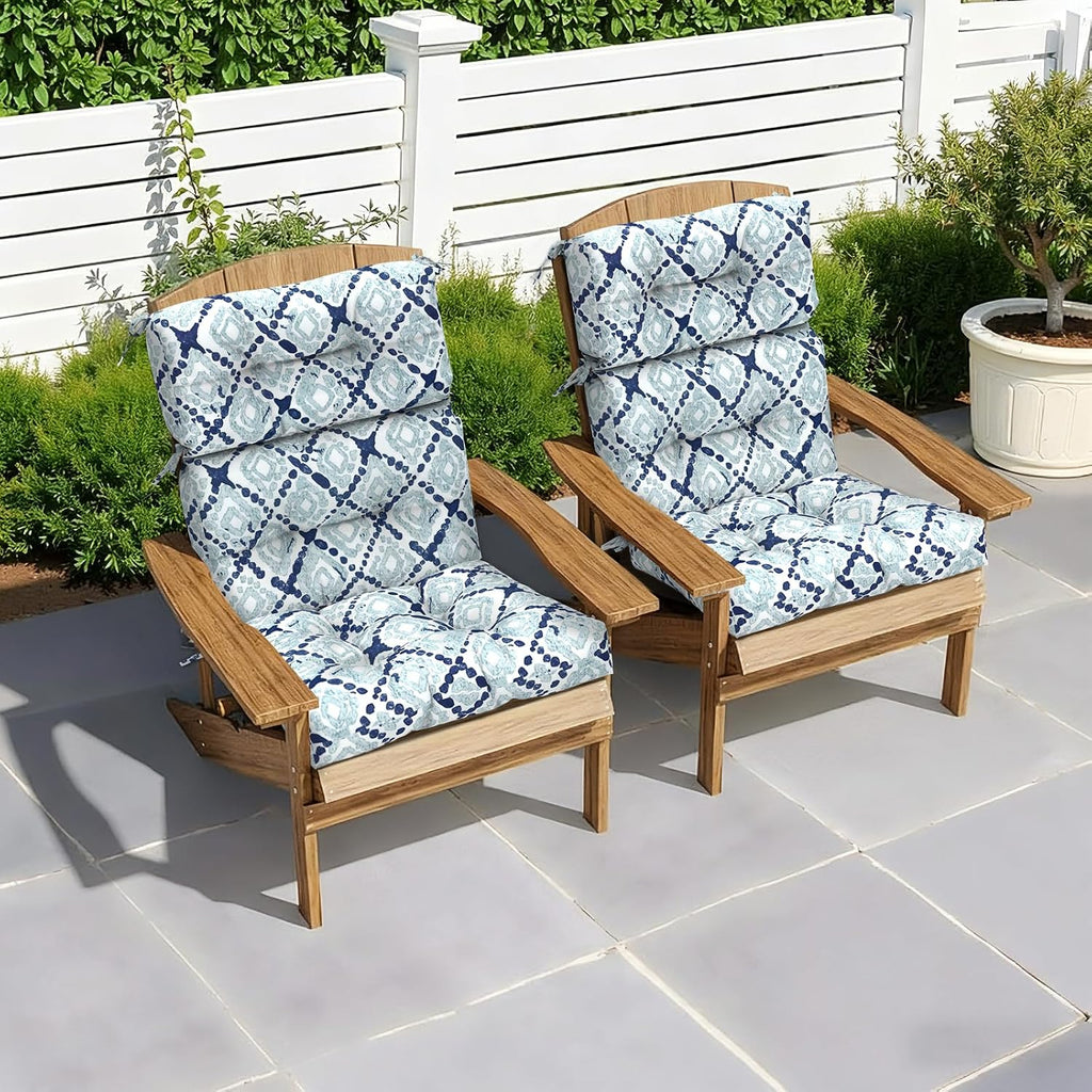 LVTXIII Outdoor Tufted High Back Cushions Set of 2 Patio Seasonal Replacement Rocking Chair Cushion with Ties, Solid Seat and Back Chair Cushion, (44' L x 22W', Boho Geometry Blue)
