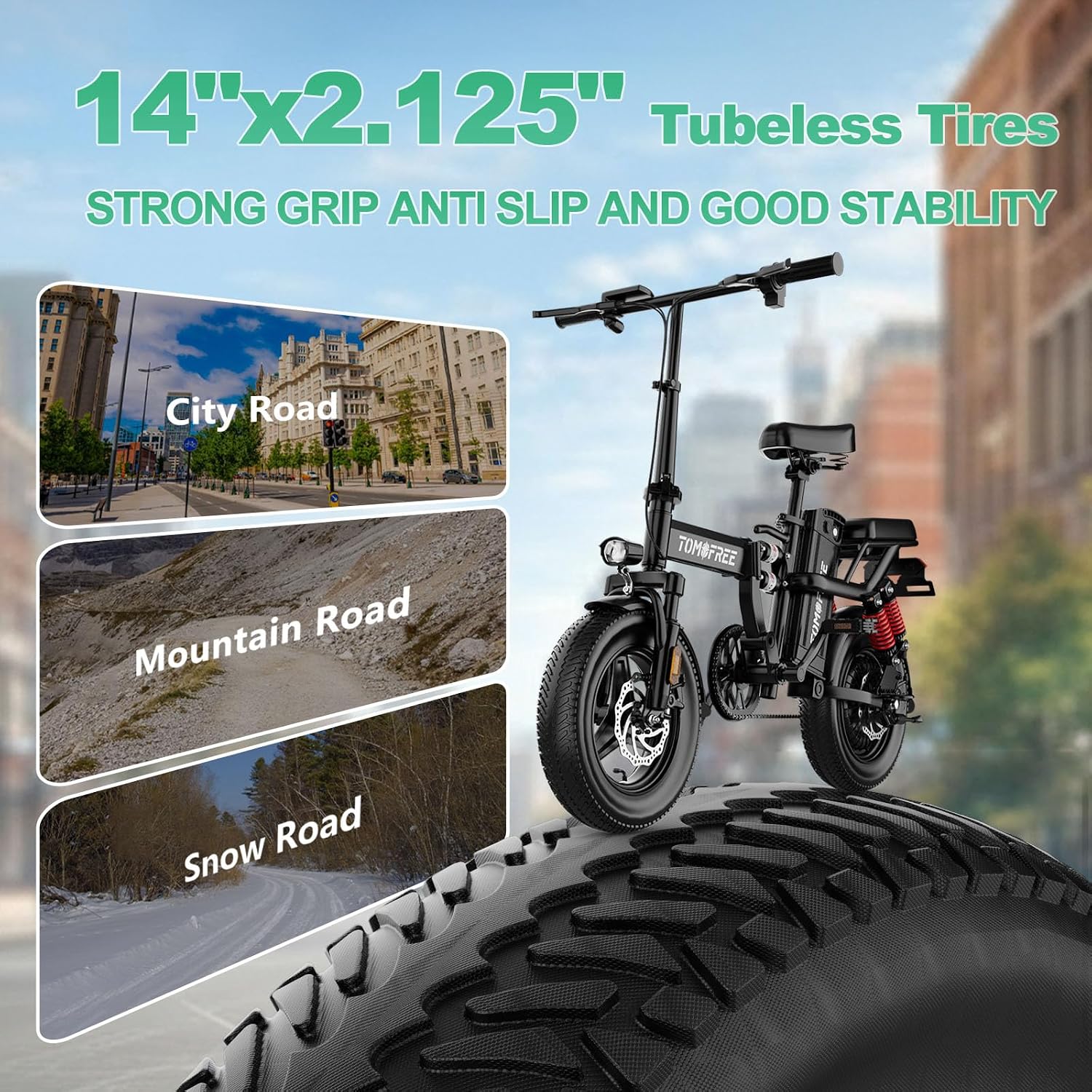 Tomofree Folding Electric Bike for Adults 20MPH Peak 750W EBike, 48V 20AH Removable Battery for Electric Bicycles,35-75Miles PAS Range, 10 Shock Absorbers, 14'' Fat Tire Foldable E-Bike, PAS E Bike
