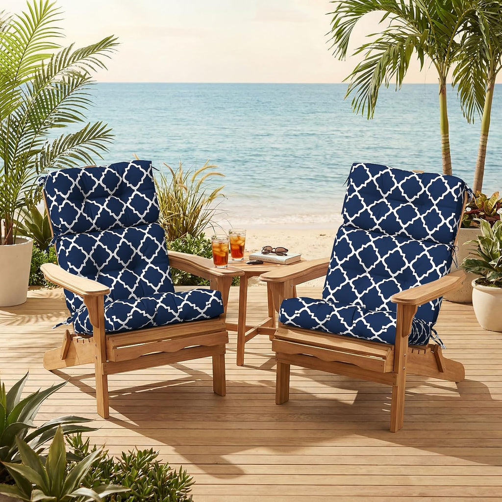 Outdoor High Back Patio Chair Cushions, Tufted Rocking Chair Cushions, Adirondack Cushions for Garden Porch Home Office Chairs Use, 44' x 22' x 4', 2 Pack, Geometry Navy