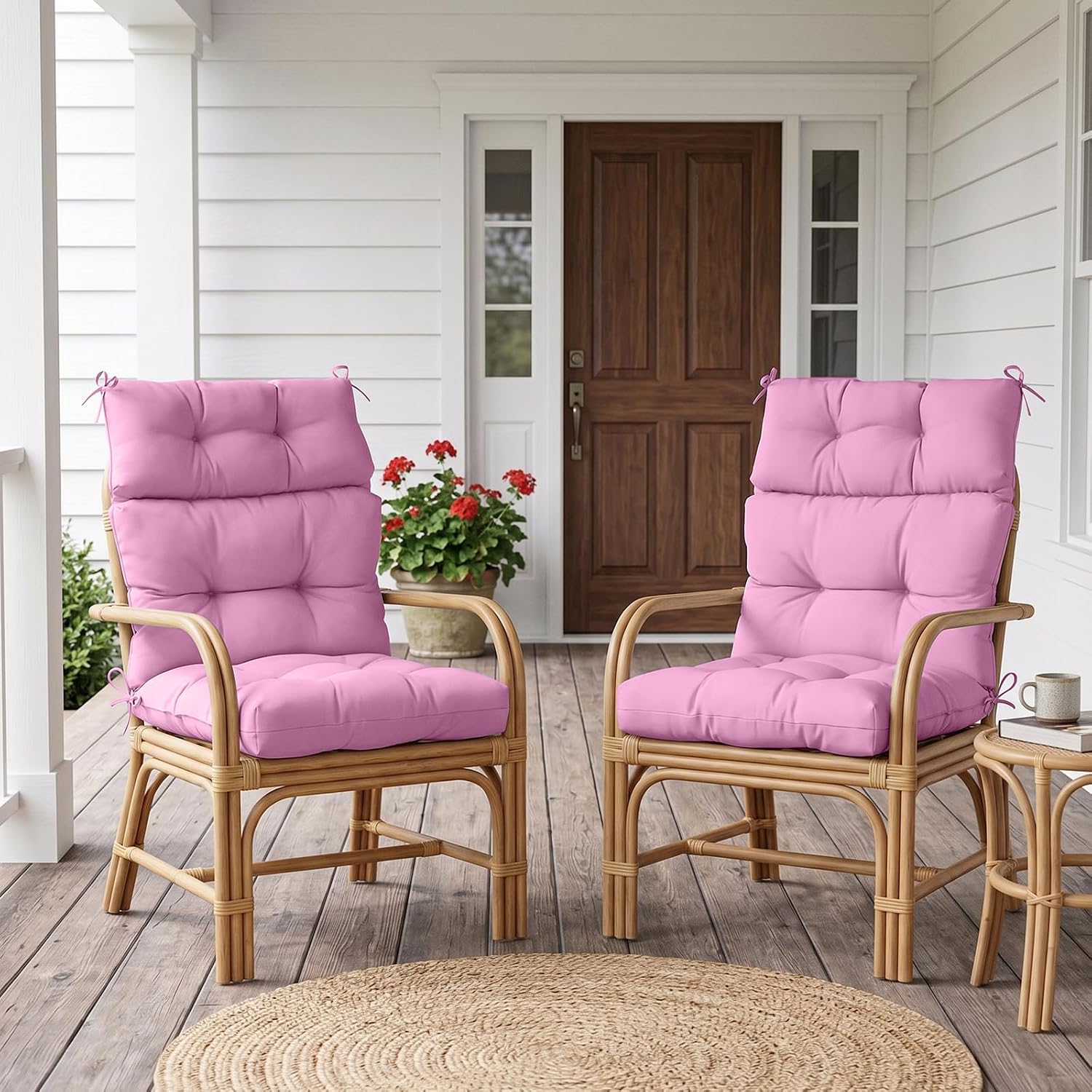 EAGLE PEAK Tufted Outdoor/Indoor High Back Patio Chair Cushions, Set of 4, 46'' x 22'', Pink
