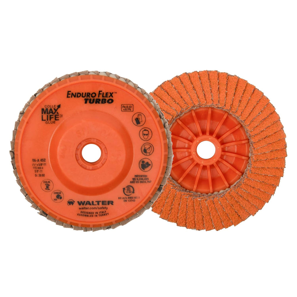 Walter 06A452 Enduro-Flex Turbo Abrasive Flap Disc [Pack of 10] - 36/60 Grit, 5 in. Grinding Disc with Threaded Arbor Hole. Abrasive Grinding Supplies