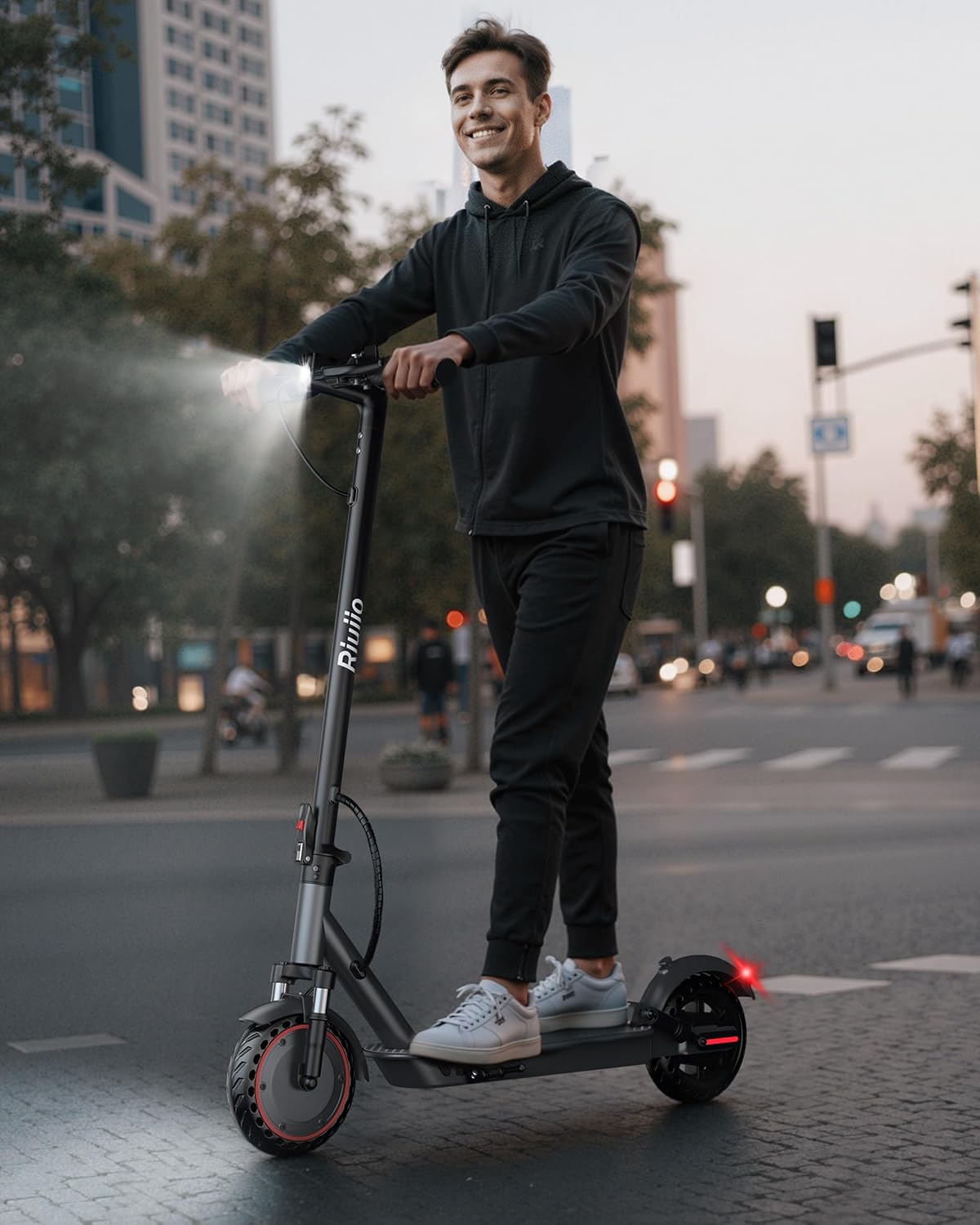 Electric Scooter, 350W-500W Motor, 9 MPH to 22MPH, 10-41 Miles Range, Dual Suspension, Dual Braking, App Control, Foldable Commuter E Scooter for Adults and Teens