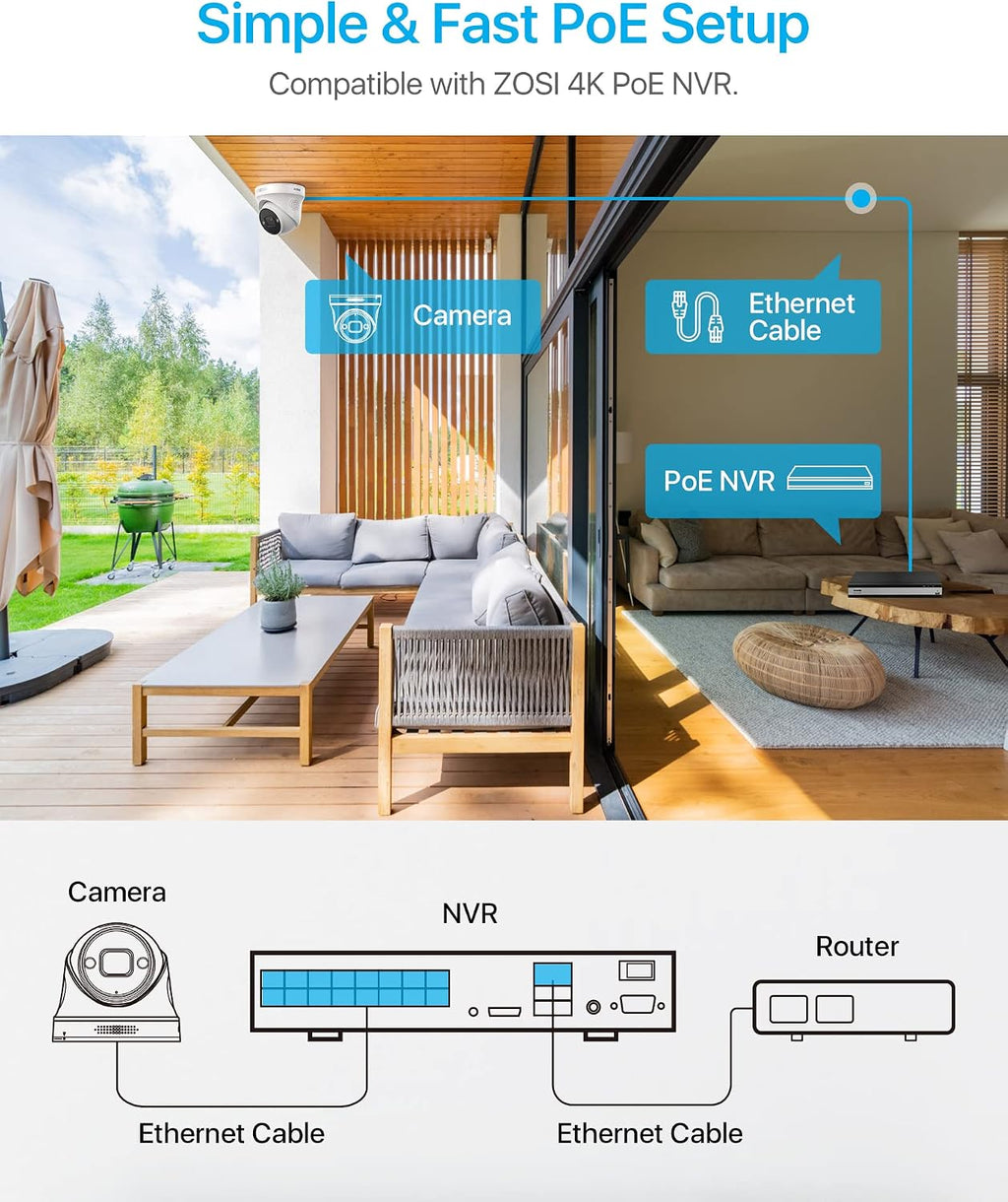 ZOSI 4 Pack 4K PoE Outdoor Security Camera, Human Detection, Two Way Audio, 8MP IP Dome Add-On Camera with Network Cable for ZOSI 4K PoE NVR