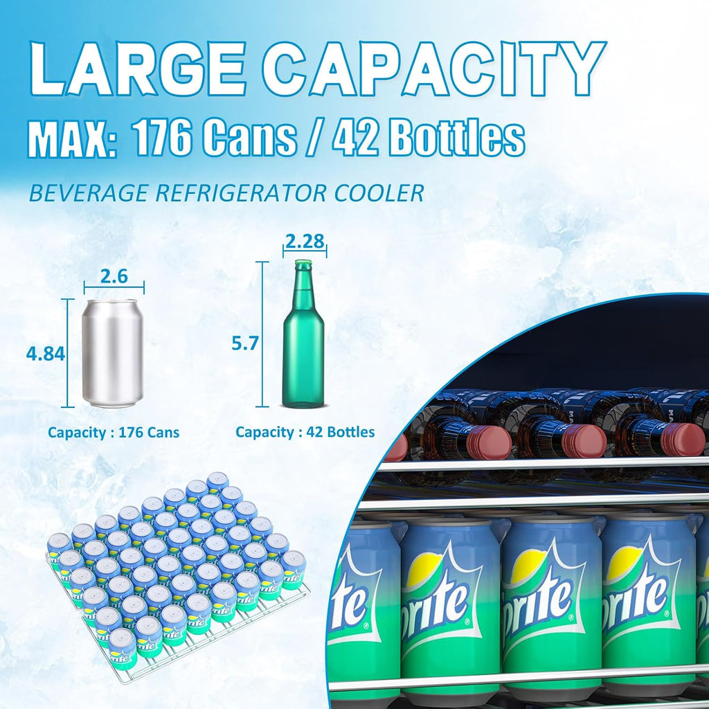 Stopasd Beverage Refrigerator, Dual Zone Beverage Cooler with Clear View Door, 21 Bottles and 88 Cans Large Capacity, Freestanding Drink Fridge with Adjustable Shelves & LED Light for Beer, Soda