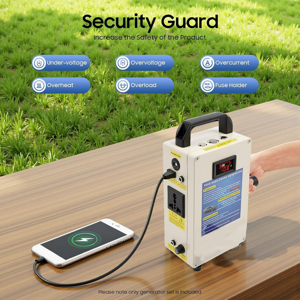 150W Portable Hand Crank Generator with USB 110V/220V Emergency Manual Power Supply With LED Light, Survival Power Supply For Camping, Fishing, Outdoor & Disaster Preparedness(110v)