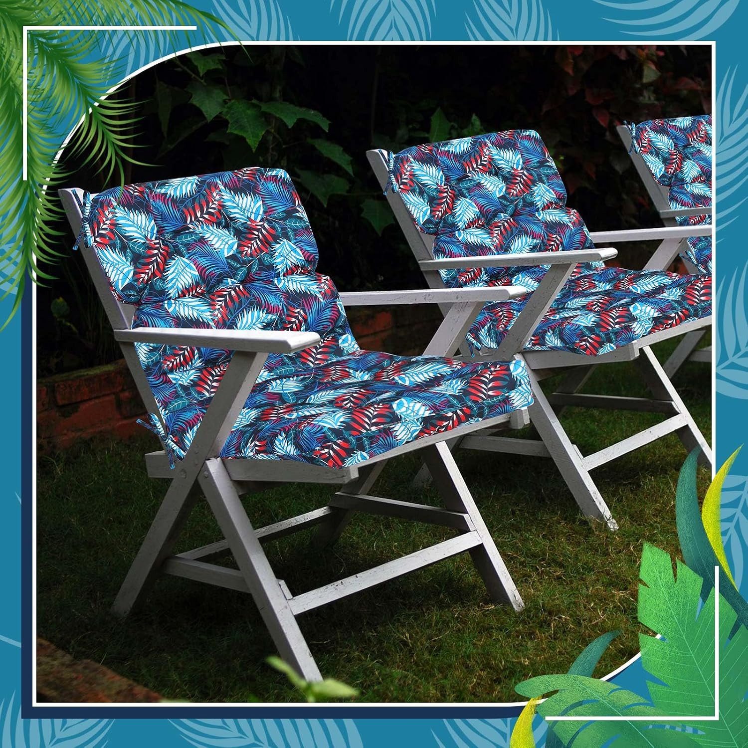 Geelin 4 Pcs High Back Patio Chair Cushion Indoor Outdoor Seat Chair Cushions Back Tufted Patio Rocking Pads Weather Replacement for Furniture (Blue Purple)