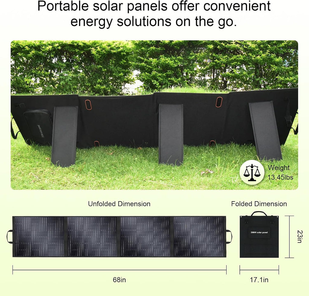 200 Watt Portable Solar Panel, 23.4% High Conversion Foldable Solar Panel Suitable for Solar Generator,IP67 Waterproof(200W*2)