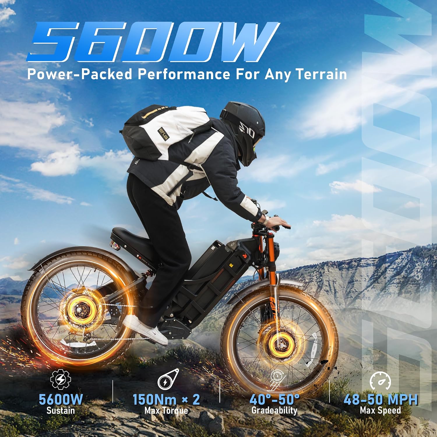 eAhora Romeo Pro 3 60V 80Ah 240+Miles Long Range E-Bike, 26 * 4.0' Fat Tire Air Full Suspension Electric Mountain Bike 50mph 5600W Dual Motor Electric Bike for Adults-Green+Rack+Bag