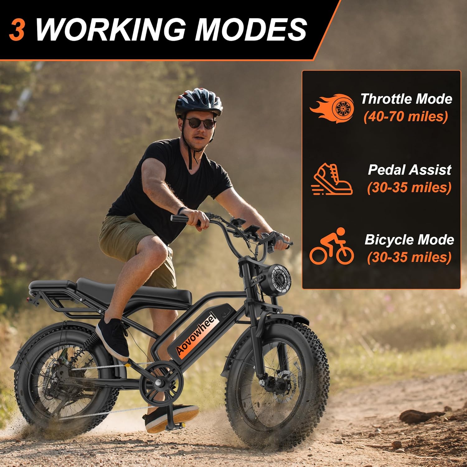 Electric Bike for Adults 20' Fat Tire Electric Dirt Bike with 48V 18Ah Battery 50-70 Miles Electric Motorcycle Ebikes, 1000 Peak Motor 31MPH Top Speed E-Bikes, APP, 2 Seater, Full Suspension