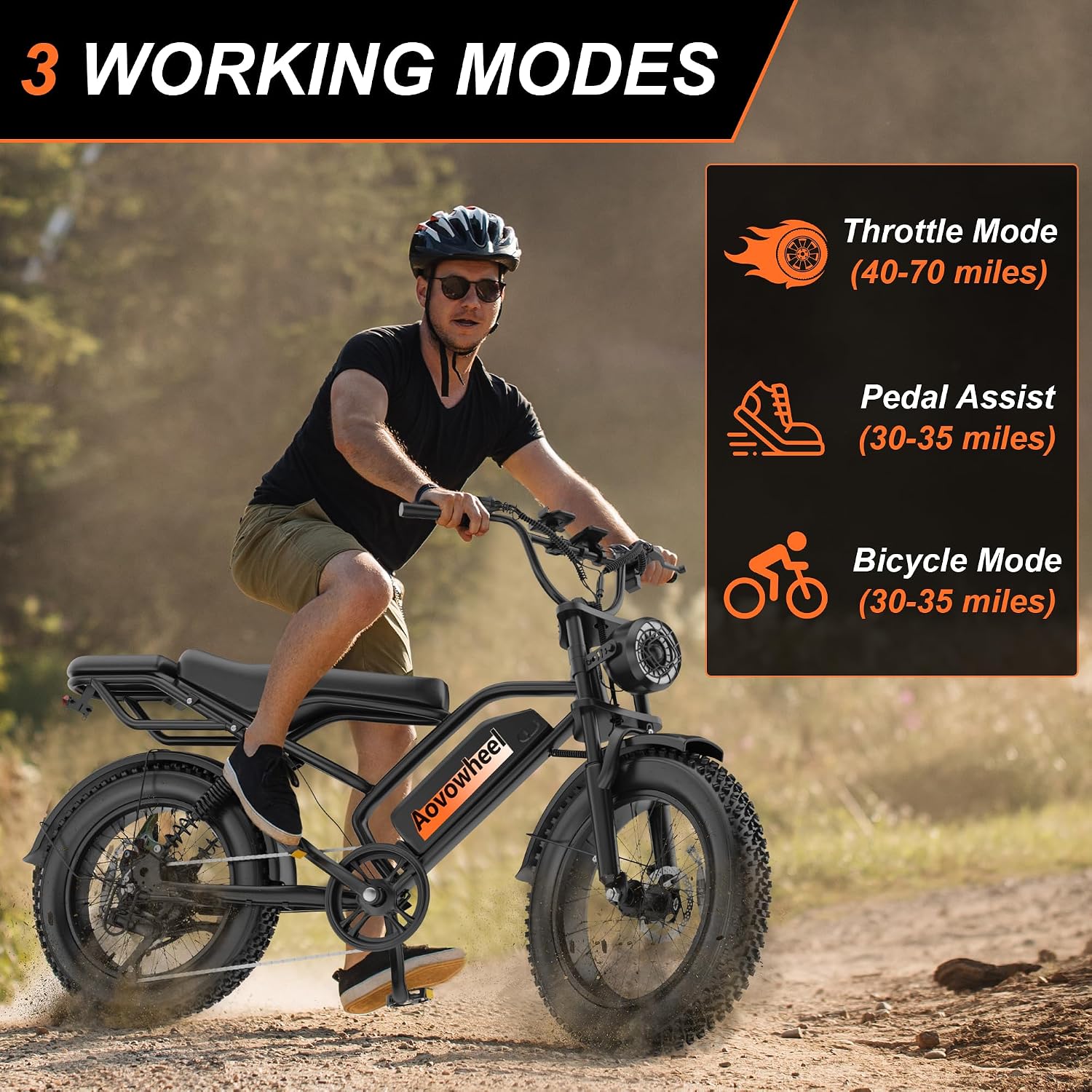 Electric Bike for Adults 20' Fat Tire Electric Dirt Bike with 48V 18Ah Battery 50-70 Miles Electric Motorcycle Ebikes, 1000 Peak Motor 31MPH Top Speed E-Bikes, APP, 2 Seater, Full Suspension