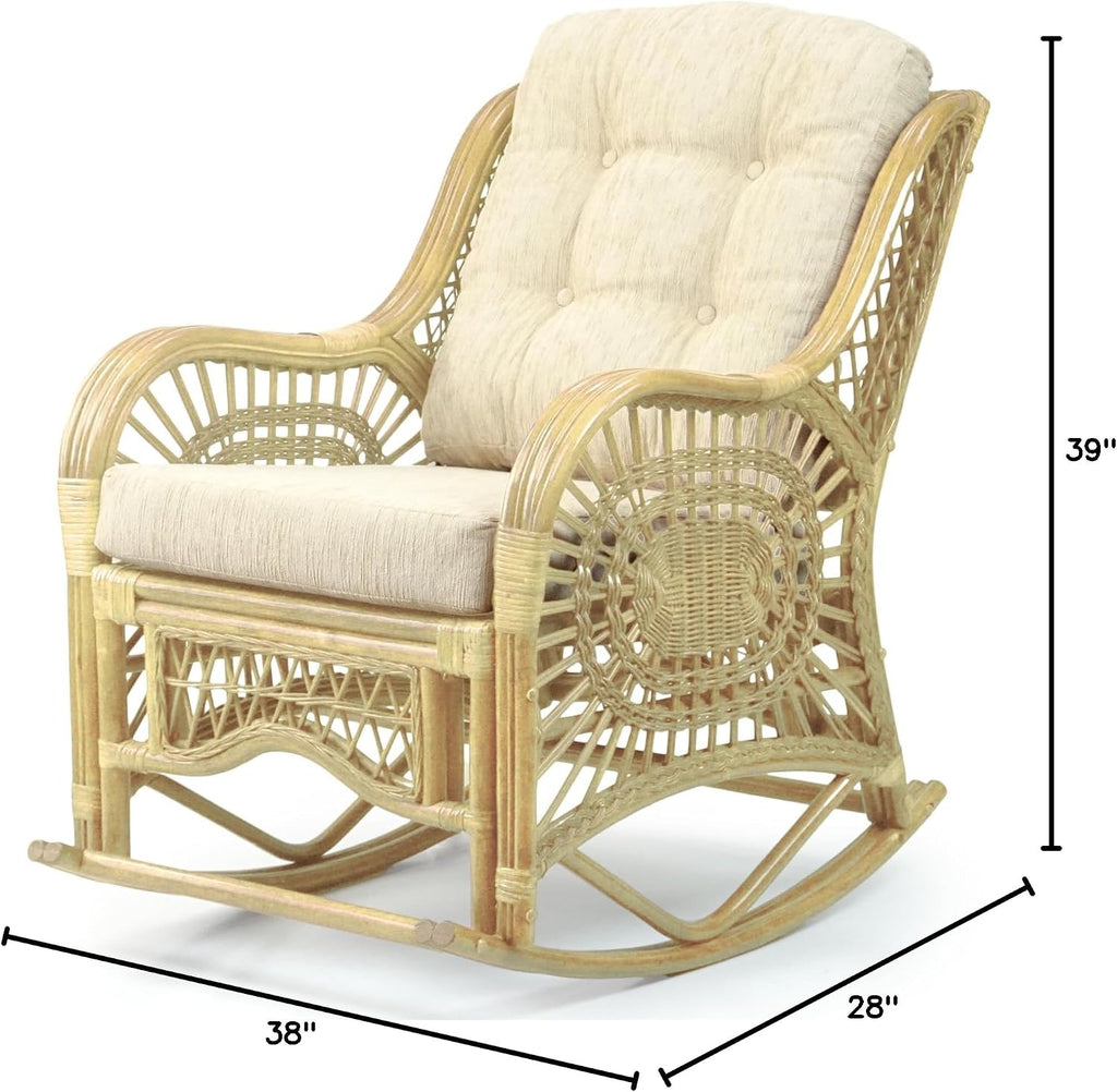 Malibu Rocking Handmade Lounge Chair ECO Natural Wicker Rattan Natural Color with Cream Cushion, Indoor ONLY