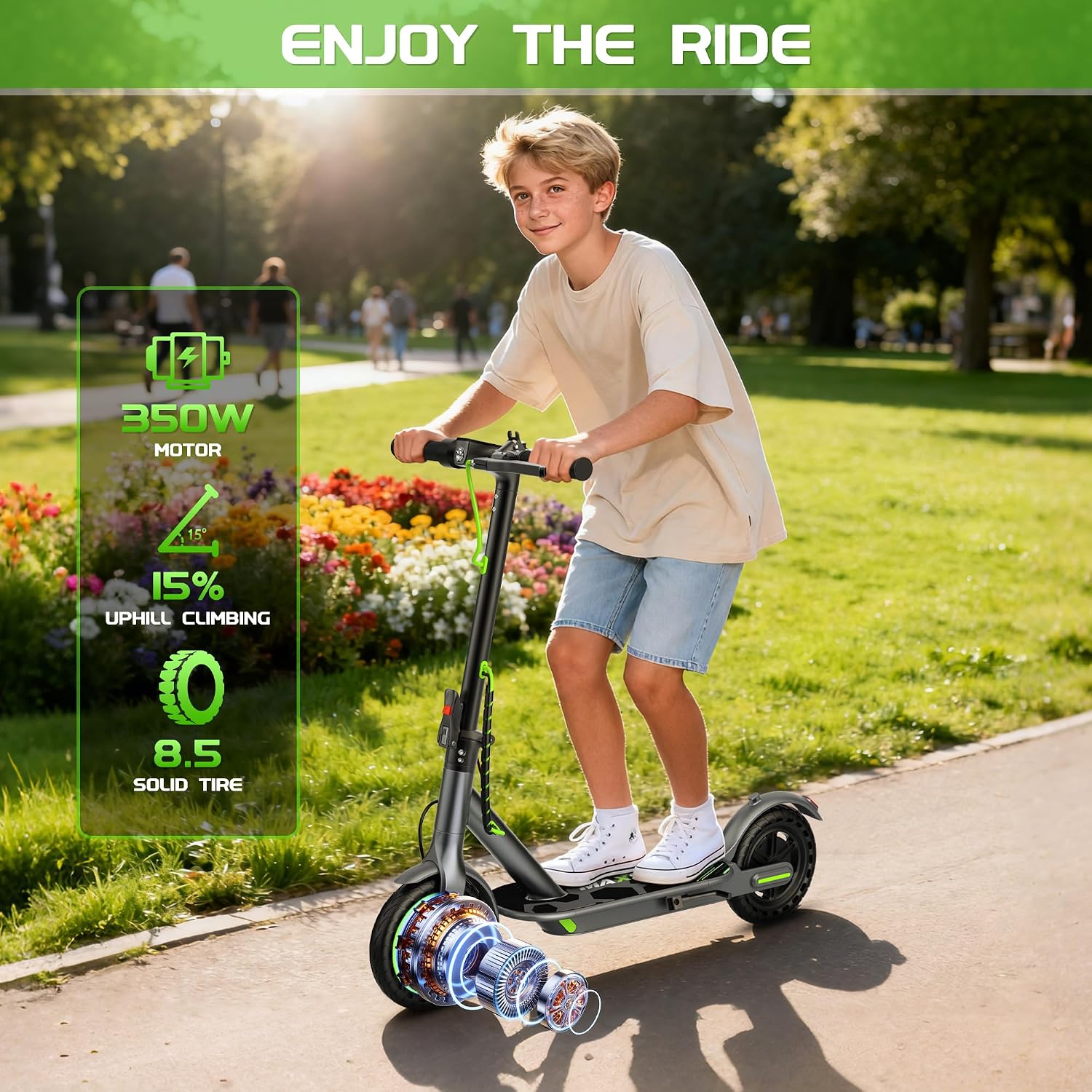 MAXSHOT Electric Scooter for Adults, 8.5/10/14' Tires, 19/22Mph, 350W/500W Motor, 21-28 Miles Range, Folding E-Scooter with Dual Suspension,APP Contro